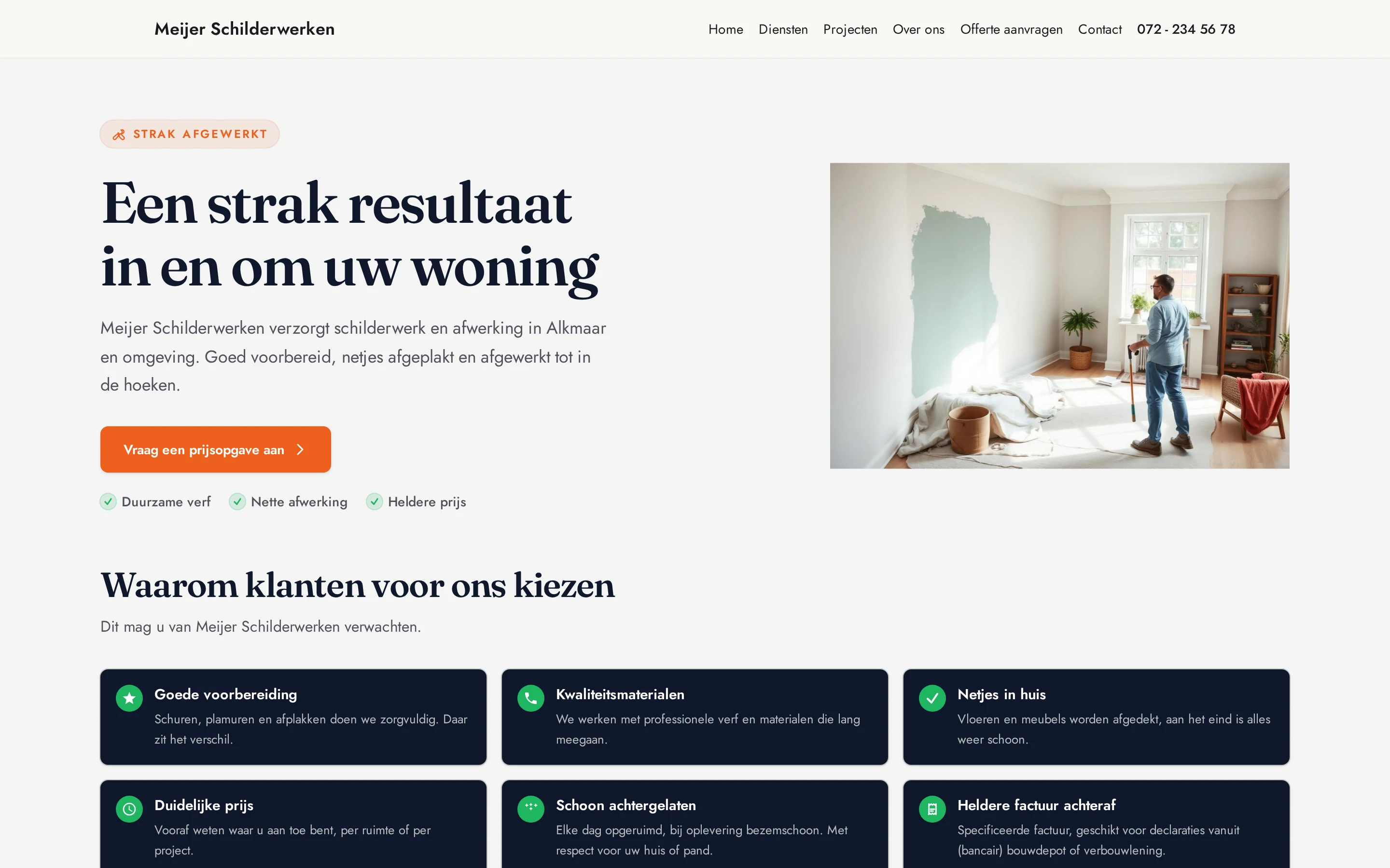 Vakmeister-website van een schildersbedrijf op desktop.